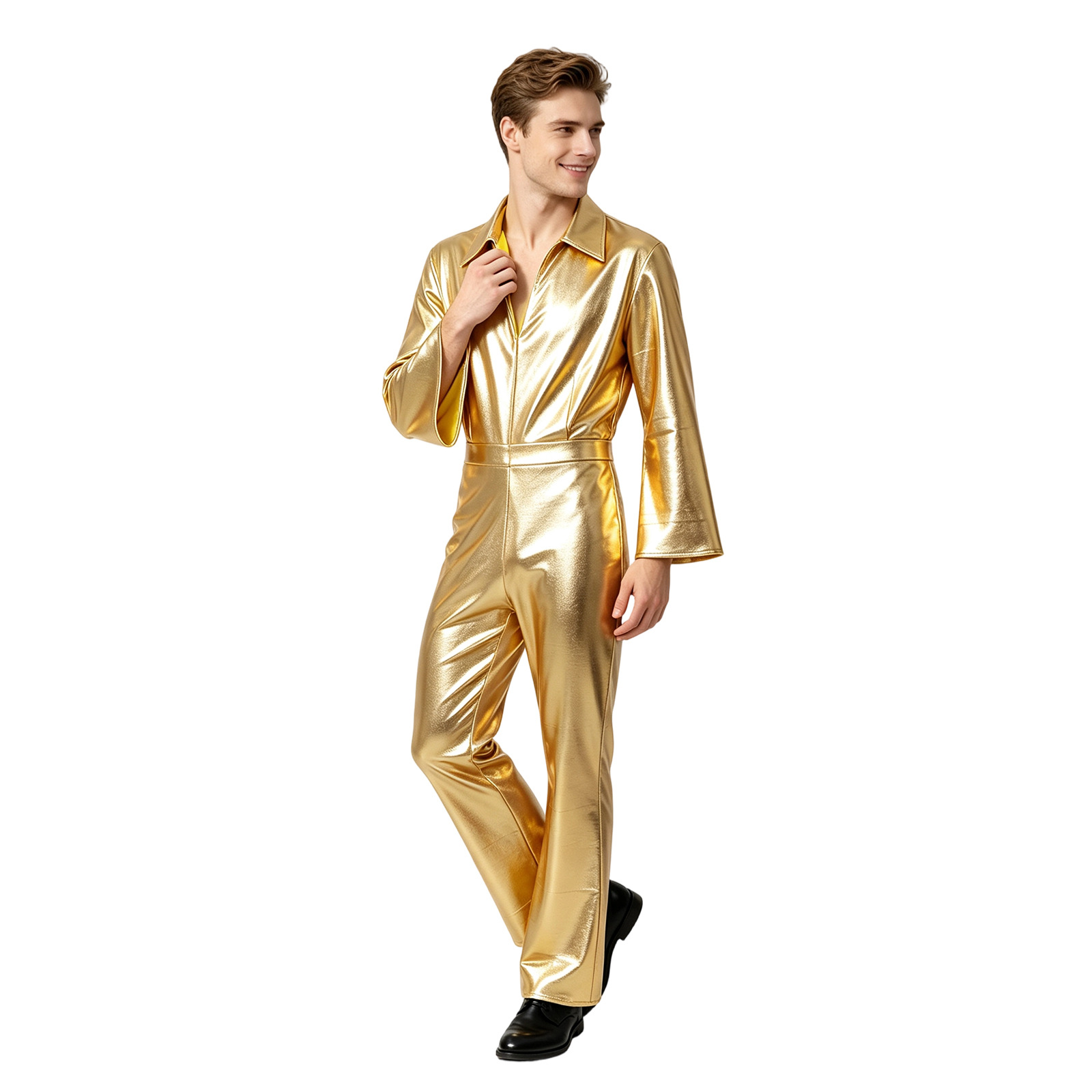 بدلة قفز لامعة ذهبية معدنية لل - مراجعة Anime Cosplay Jumpsuit وسعره